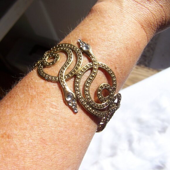 Jewelry - Gold & Jeweled Snake Cuff Bracelet